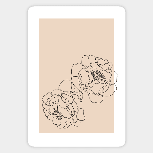 Two Peonies line drawing minimalist flower design Magnet by From Mars